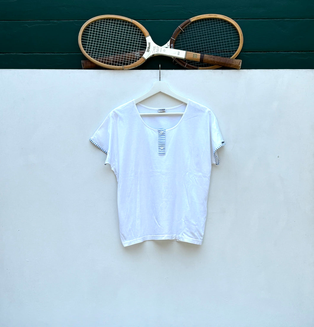 ELLESSE Buttoned White Tennis Top. Sz 10. Italy.